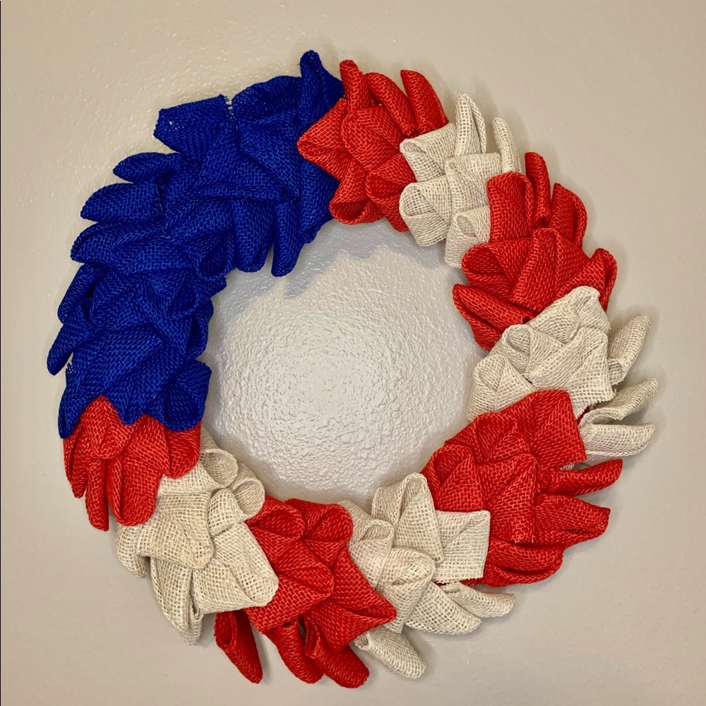 Red white and blue burlap wreath